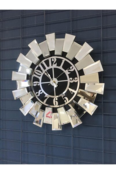 asellus Elite Piyano Ayna Saat Füme Ayna Gümüş Rakamlar 50 Cm Çapında Normal