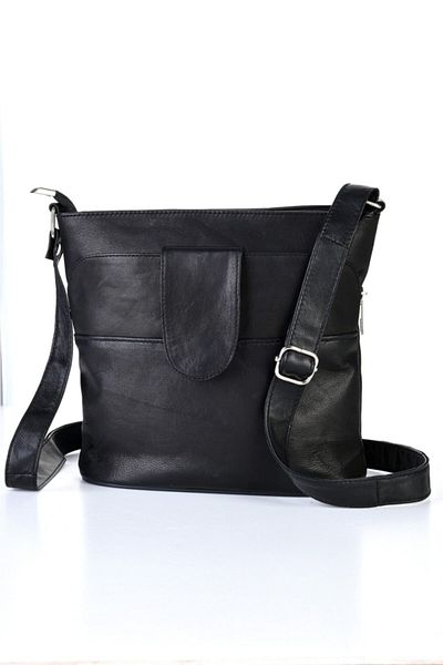 fubileather Geantă de umăr cu curea cu mai multe compartimente din piele naturală