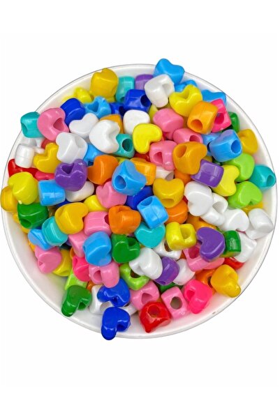 Hedef Bijuteri Geniş Delikli Karışık Renkli Plastik Kalp Model Boncuk,takı,ak...