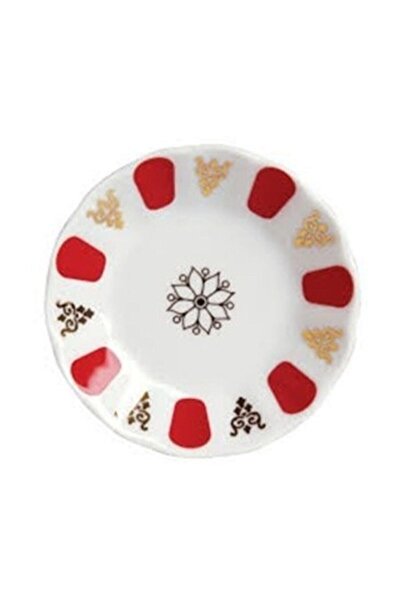 Güral Porselen Porcelain Red Coffee Pot Tea Plate 6 Plates