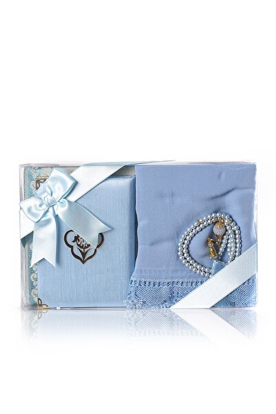 ikrahac Pamuk Seccade Yasin Inci Tasarım Tespih Güpüprlü Şal Bebe Mavi