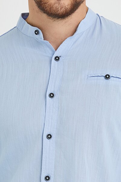 Pietra Paul Erkek Mavi Slim Fit Hakim Yaka Flam Gömlek