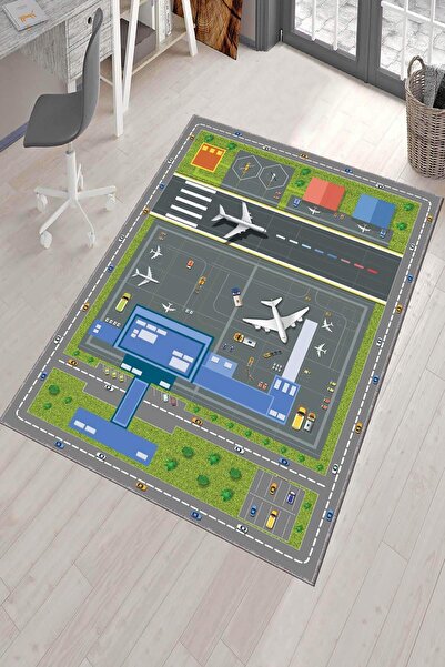 NeluxHome Kaymaz Tabanlı Makinede Yıkanabilen Havaalanı Airport Çocuk Oyun Ha...