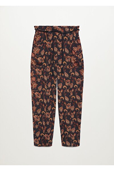 MANGO Woman Kadın Siyah Çiçekli Pantolon