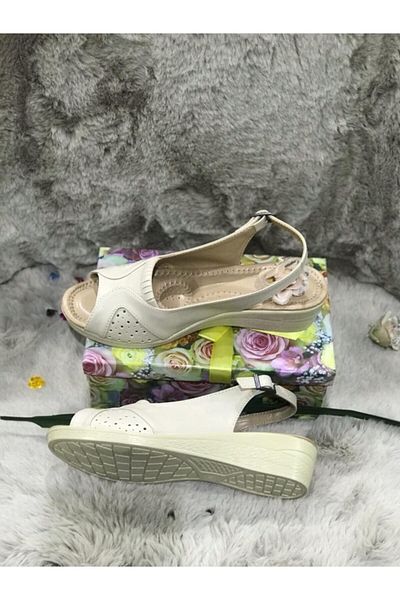 Metin Ayakkabı Women's Bone Color Open Front and Back Orthopedic Sole Shoes