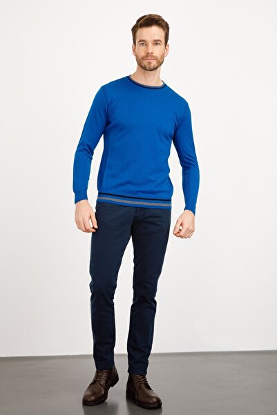 Desen Triko Чоловічий светр з смугастим коміром і круглим вирізом