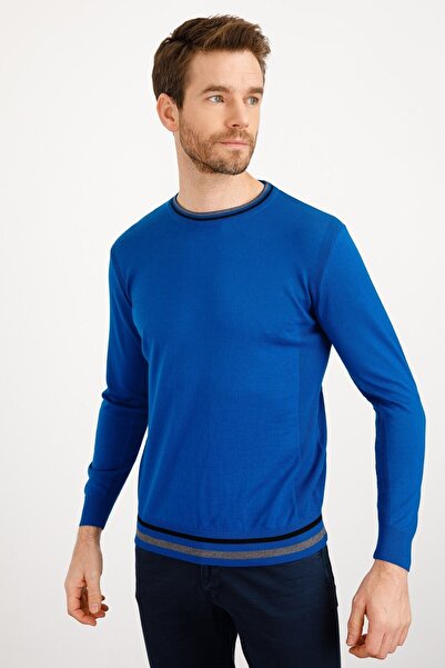 Desen Triko Чоловічий светр з смугастим коміром і круглим вирізом