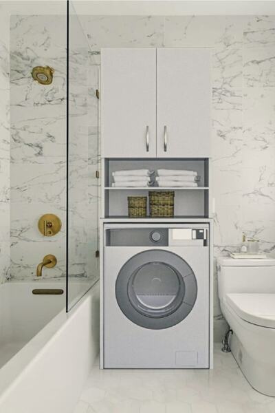 Omnia Çamaşır Makinesi Dolabı Çok Amaçlı Banyo Dolabı Raflı Kapaklı Dolap