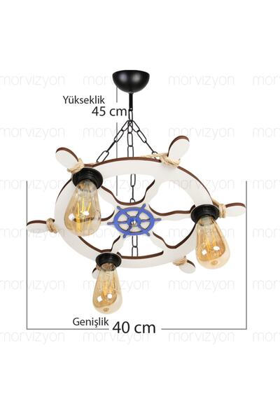Morvizyon Ahşap Avize Dümen Temalı 3 Lü - M253 Renkli