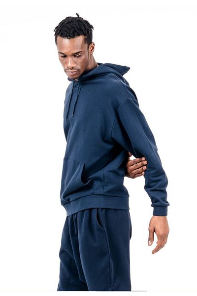 JAHR MARC Ανδρικό φούτερ με κουκούλα Navy Blue Oversize με μπροστινή τσέπη