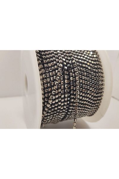 yiğit aksesuar 5 Meters Ss8 2 mm Crystal Glass Stone Tight Hematite Strip