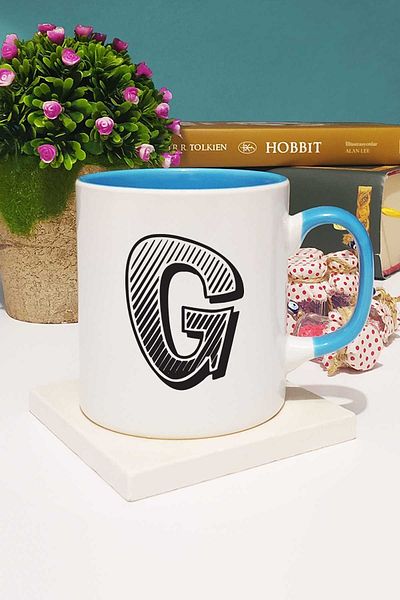 Hedizu Letter Designed G Letter Mug Glass Blue