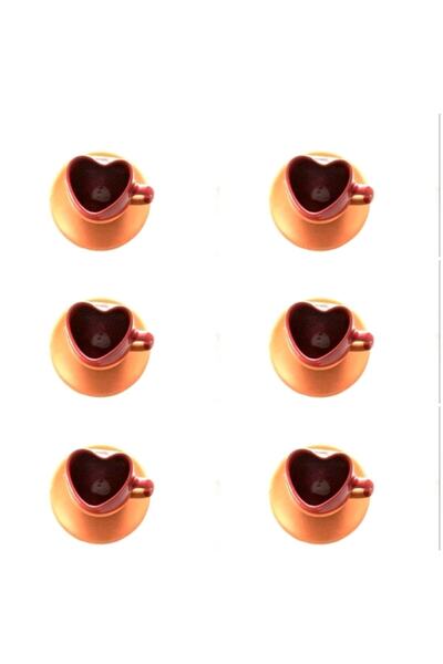 EFECE SOUVENİR Çömlek Fincan Takımı Kırmızı Kalp Şekilli El Yapım