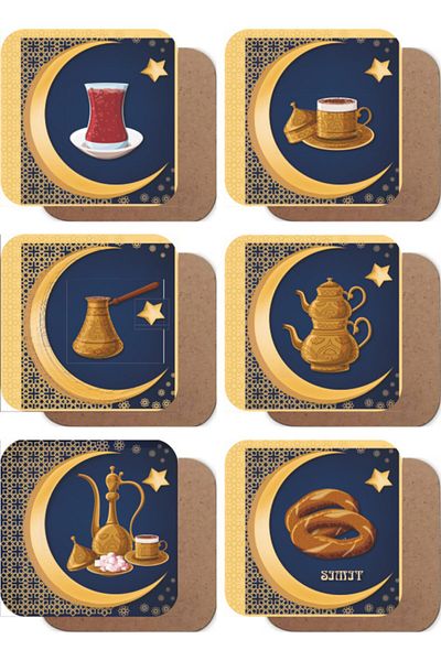 Hayat Poster Ottoman Art Set of 6 Wooden Coasters
