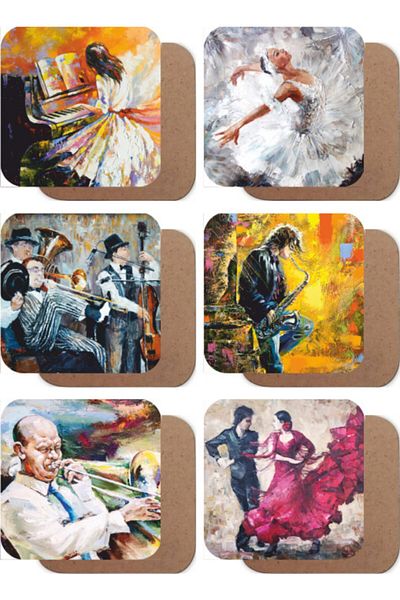 Hayat Poster Music And Dance Vintage Set of 6 Wooden Coasters