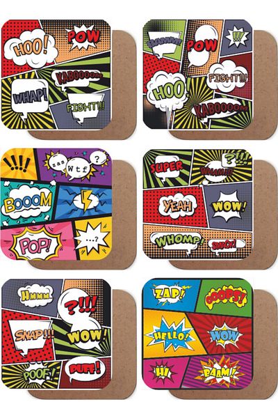 Hayat Poster Pop Art Pattern Set of 6 Wooden Coasters