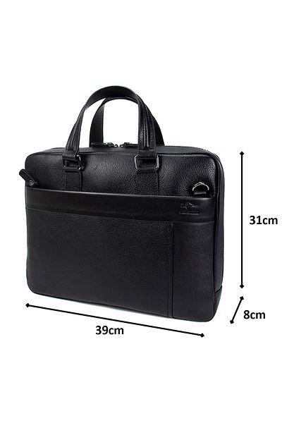 KANGAROO KINGDOM Men's Laptop & Briefcase Black Genuine Cow Leather 8285-s