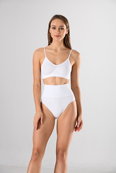 Miss Fit 1 Білий безшовний корсет-трусики з високою талією - зменшуючий трикотажний безшовний