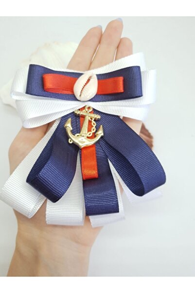 Melkady Aksesuar Mavi Beyaz Deniz Kabuklu Marine Temalı Çapalı Yaka İğnesi