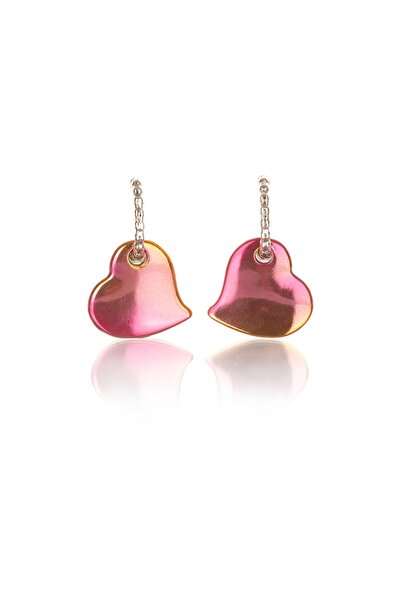 Leerybee Chrome Bright Fuchsia Yellow Heart Earrings