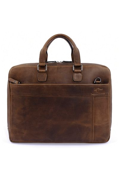 KANGAROO KINGDOM Men's Laptop & Briefcase Genuine Cow Leather Crazy Horse Dark Camel 8285-zkc
