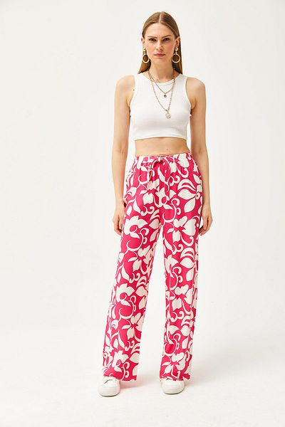 Olalook Women's Fuchsia Patterned Palazzo Kupra Trousers PNT-19000272