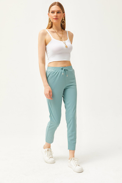 Olalook Kadın Su Yeşili Beli Lastikli Cepli Havuç Pantolon PNT-19000203