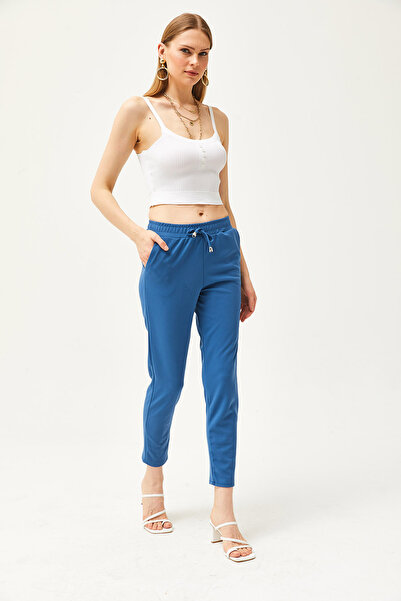 Olalook Women's Indigo Elastic Waist Pocket Carrot Trousers PNT-19000203