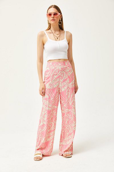 Olalook Women's Pink Pocket Front Banded Elastic Back Woven Trousers PNT-19000268
