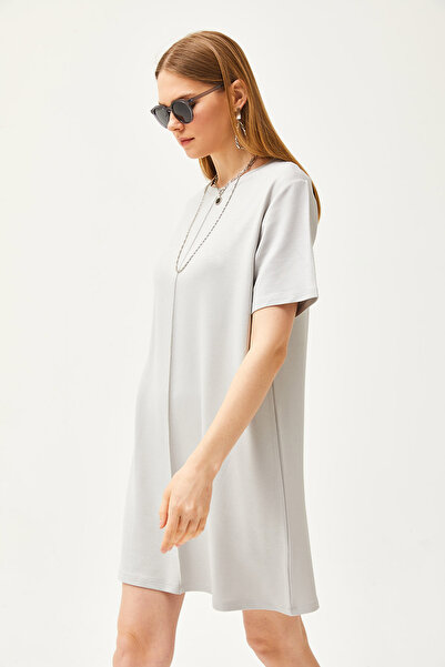 Olalook Women's Gray Stitched Front Soft Textured Mini Dress ELB-19002087