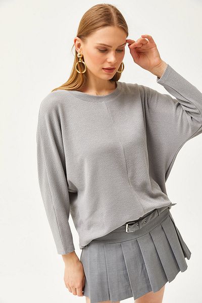 Olalook Γυναικεία γκρι μπλούζα Oversize Flowing Twist BLZ-19002564