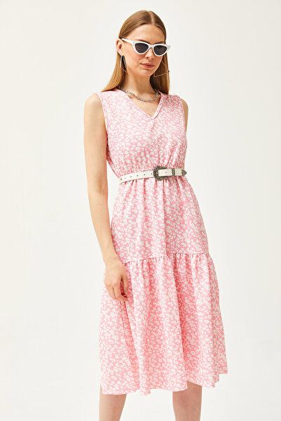 Olalook Γυναικείο Πλεκτό φόρεμα σε λευκό λαιμόκοψη V-λαιμόκοψη ELB-19002090