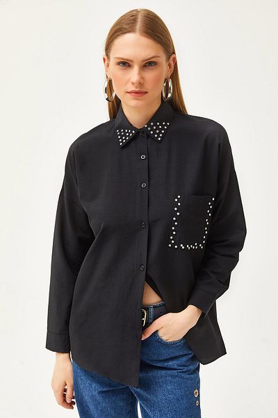 Olalook Dámská tkaná košile s černým límečkem a kapsou GML-19001185