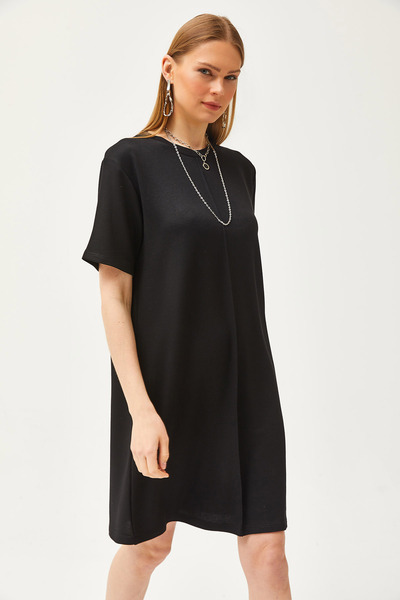 Olalook Dámské černé minišaty s měkkou texturou vpředu prošívané ELB-19002087