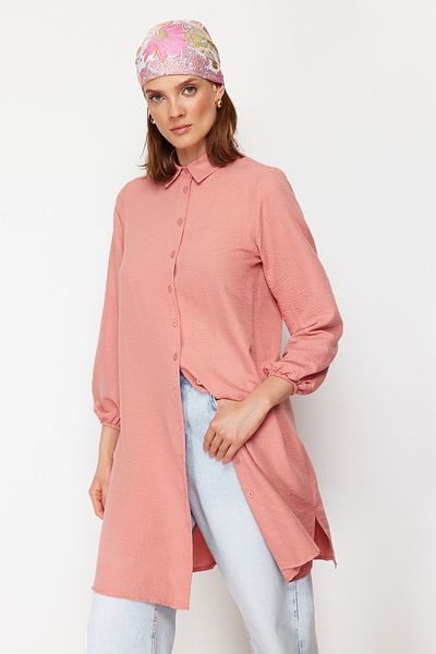 Trendyol Modest Tkaná aerobinová košile Cinnamon Side Side Midi Length TCTSS22GO0104