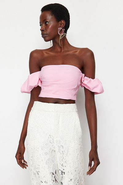 Trendyol Collection TPRSS24BS00020 Modell Rosa Crop Woven Bustier