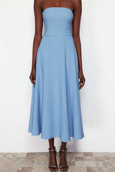 Trendyol Collection Stílusos kék A-szabású szőtt estélyi ruha - TPRSS24EL00139