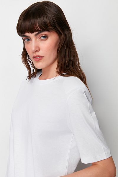 Trendyol Collection Ecru 100% Single Jersey vycpané pletené tričko TWOSS24TS00122