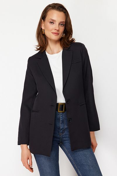Trendyol Modest Schwarze geknöpfte Blazer-Webjacke TCTAW22CK0032