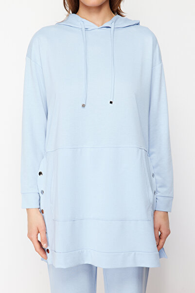 Trendyol Modest Oversize Blue Jogger tepláková souprava – s kapucí, klokaní kapsou a patentkou TCTSS21EM0072