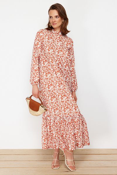 Trendyol Modest Cıvaci Half Placket Impact Tip Frilly Lined Tile Dress Tctss21El3353