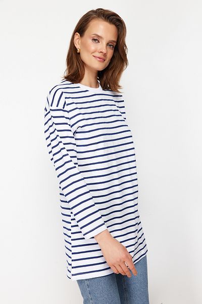 Trendyol Modest Blau gestreifte Stricktunika TCTAW22UK0240