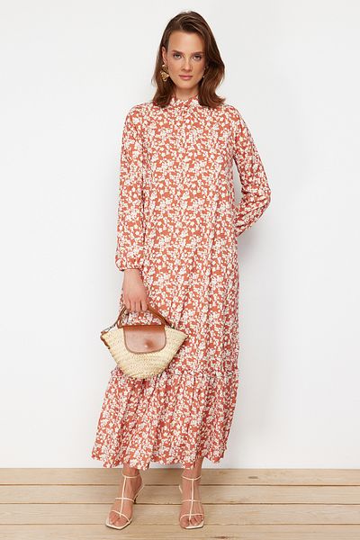 Trendyol Modest Cıvaci Half Placket Impact Tip Frilly Lined Tile Dress Tctss21El3353