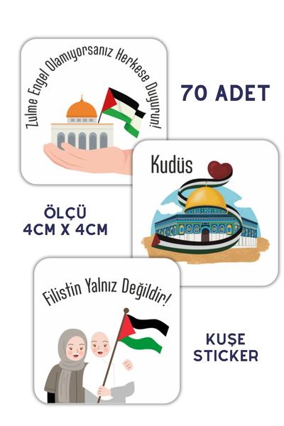 Netsan Etiket Filistin Destekli 4x4cm Ölçülerinde 70 Adet Kuşe Sticker