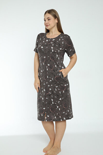 İntensive Γυναικείο φόρεμα με κοντό μανίκι από βαμβακερό μεγάλο μέγεθος με φλοράλ σχέδιο και τσέπες με φερμουάρ