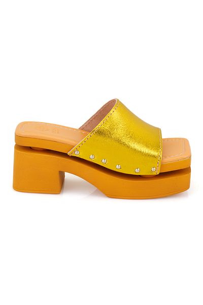 Desa Diahna Yellow Women's Heeled Leather Slippers