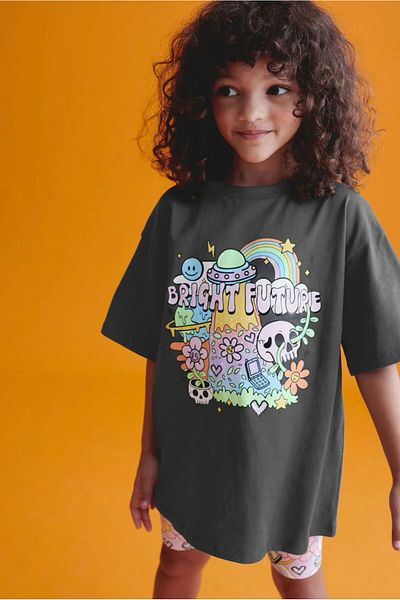 Pink Hippo Kids Printed T-shirt and Tights Shorts Set for Girls