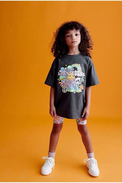 Pink Hippo Kids Printed T-shirt and Tights Shorts Set for Girls