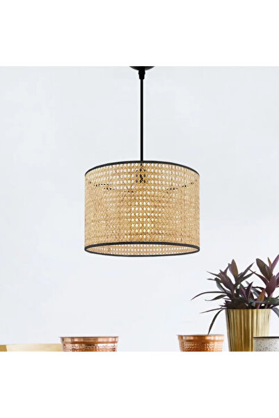 burenze Modern Rattan Boheme Tasarım Salon Mutfak Oturma Odası Avize Doğal Hazeran Tekli Avize Hasır 25 Cm