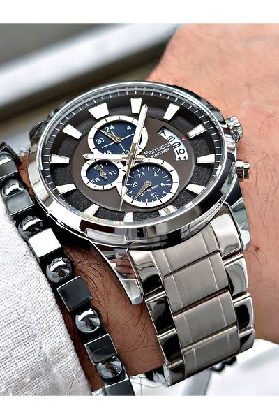Ferrucci Silver Color Functional Steel Strap Men's Wristwatch Bracelet Gift